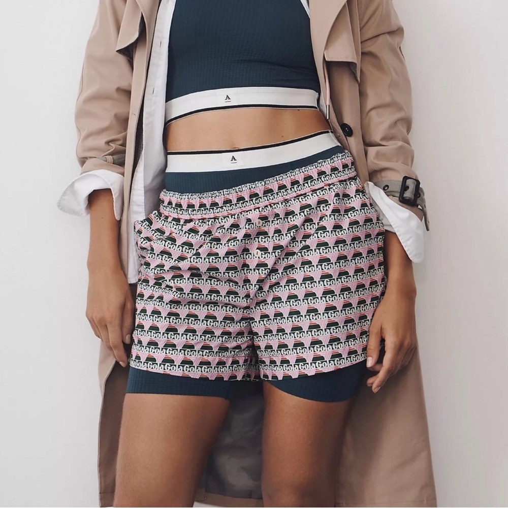 Anthropologie x Gola Logo Print Sleep/Lounge Shorts Women L Pink Green Cotton